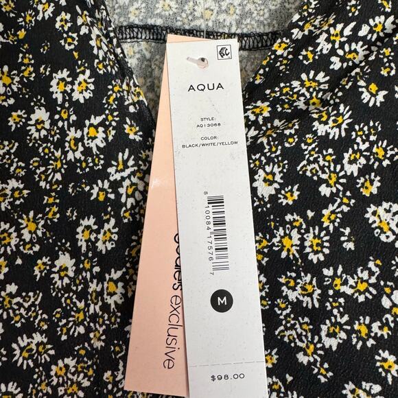 AQUA Floral Smocked Puff Sleeve Daisy Mini Dress Medium Casual Versatile NWT - Picture 9 of 9